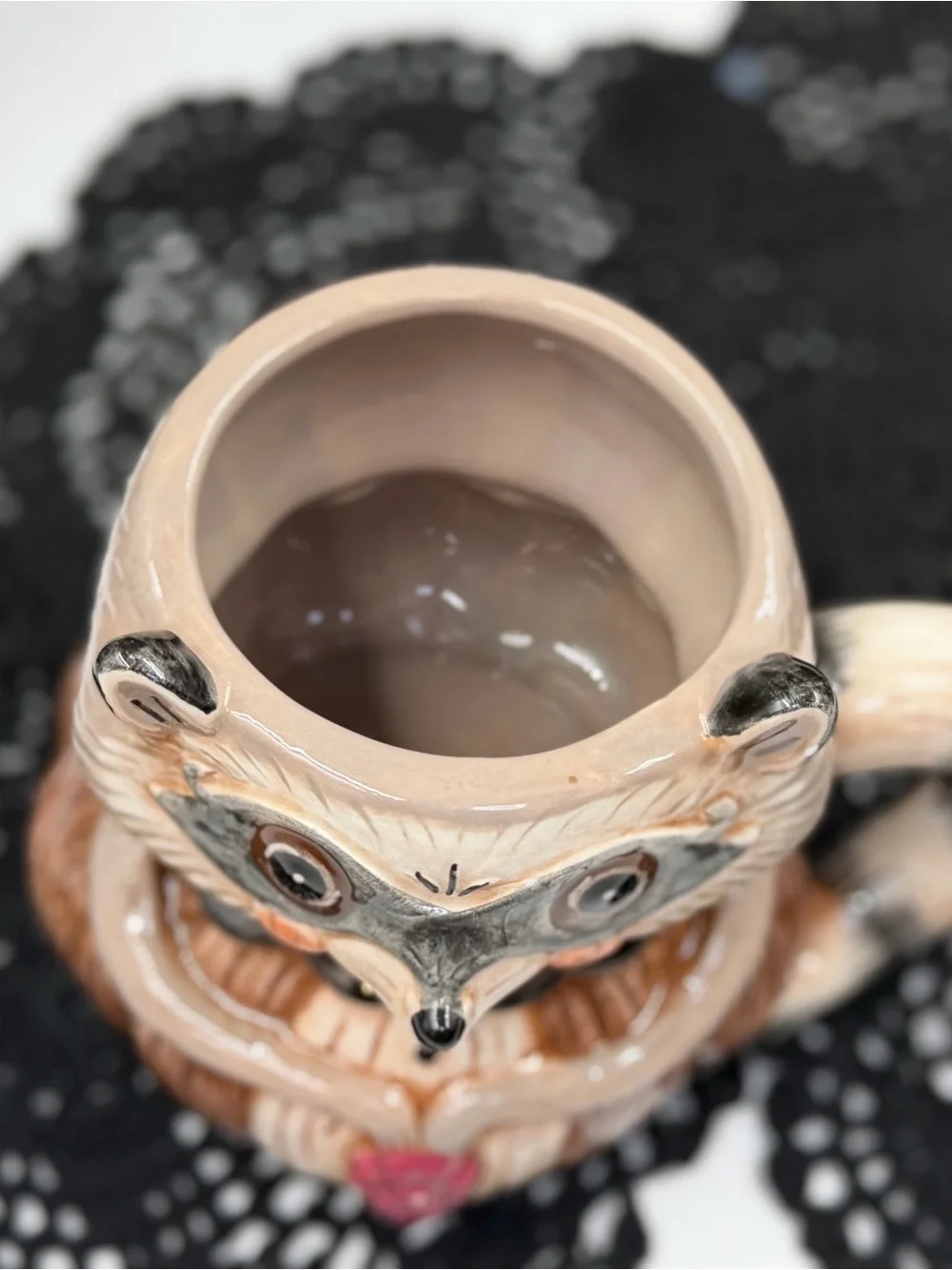 Brown and Pink Ceramic Raccoon Planter by